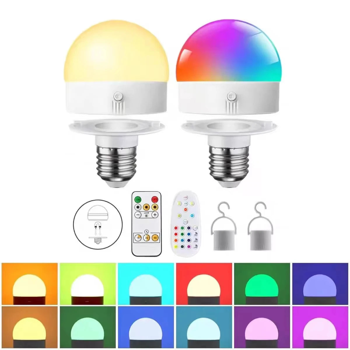 ampoule led rechargeable e27 usb multicolore gradient moderne télécommande adhésif blanc rouge bleu vert
