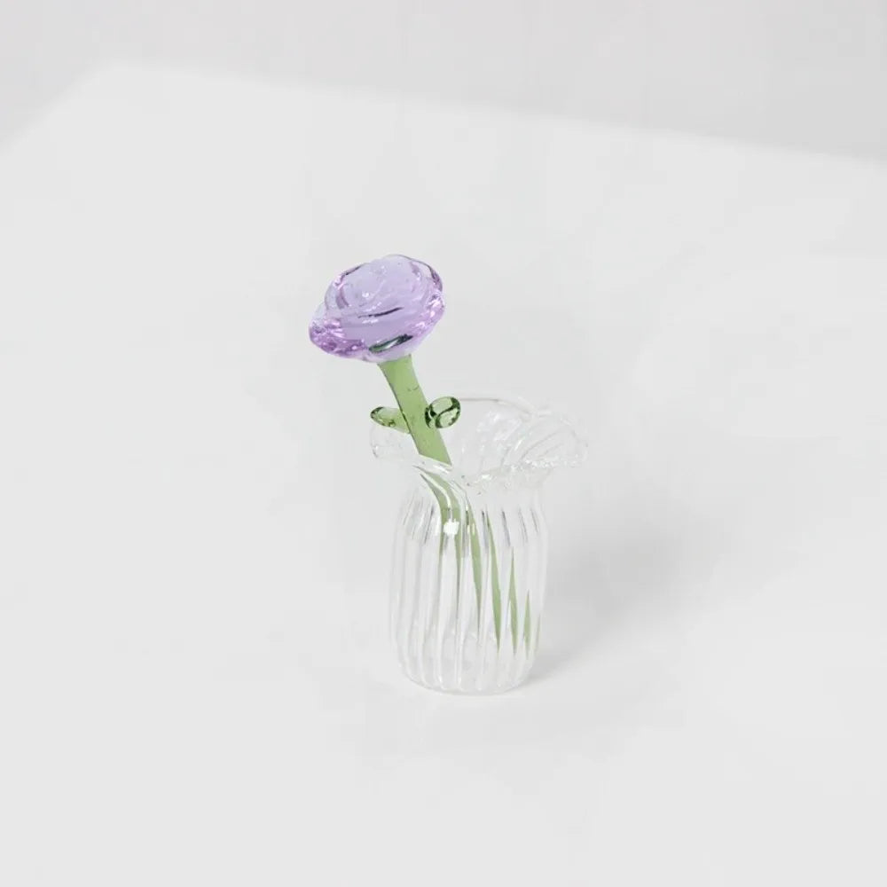 bouquet fleurs artificielles roses coeurs transparentes vase verre moderne artisanal