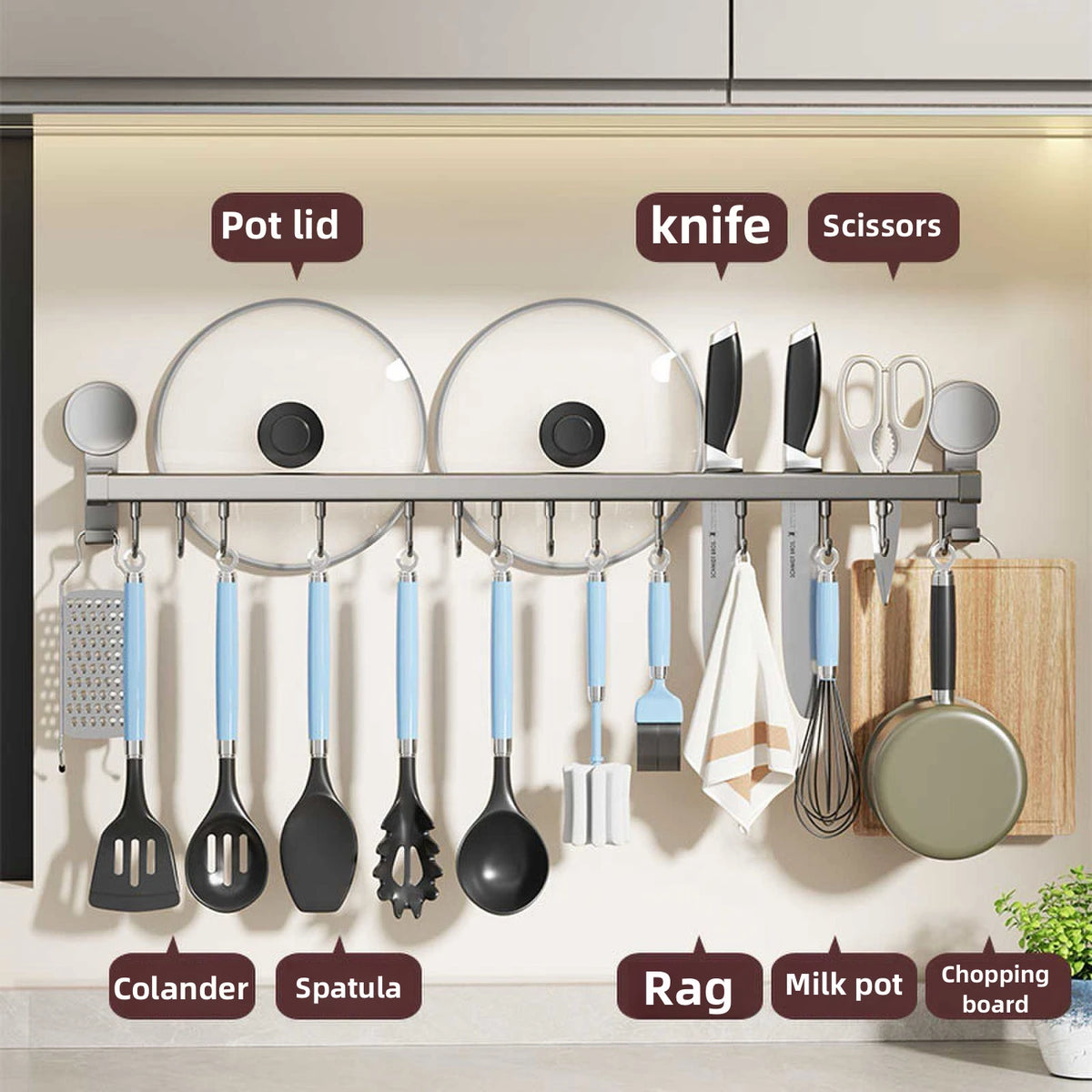 porte couverts mural moderne adhésif platines spatules couteaux essuie tout pot lait planche découper