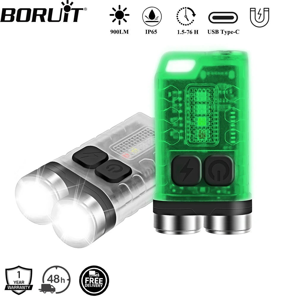 lampe poche rechargeable led porte cle usb type aimant étanche 900 lumens verte