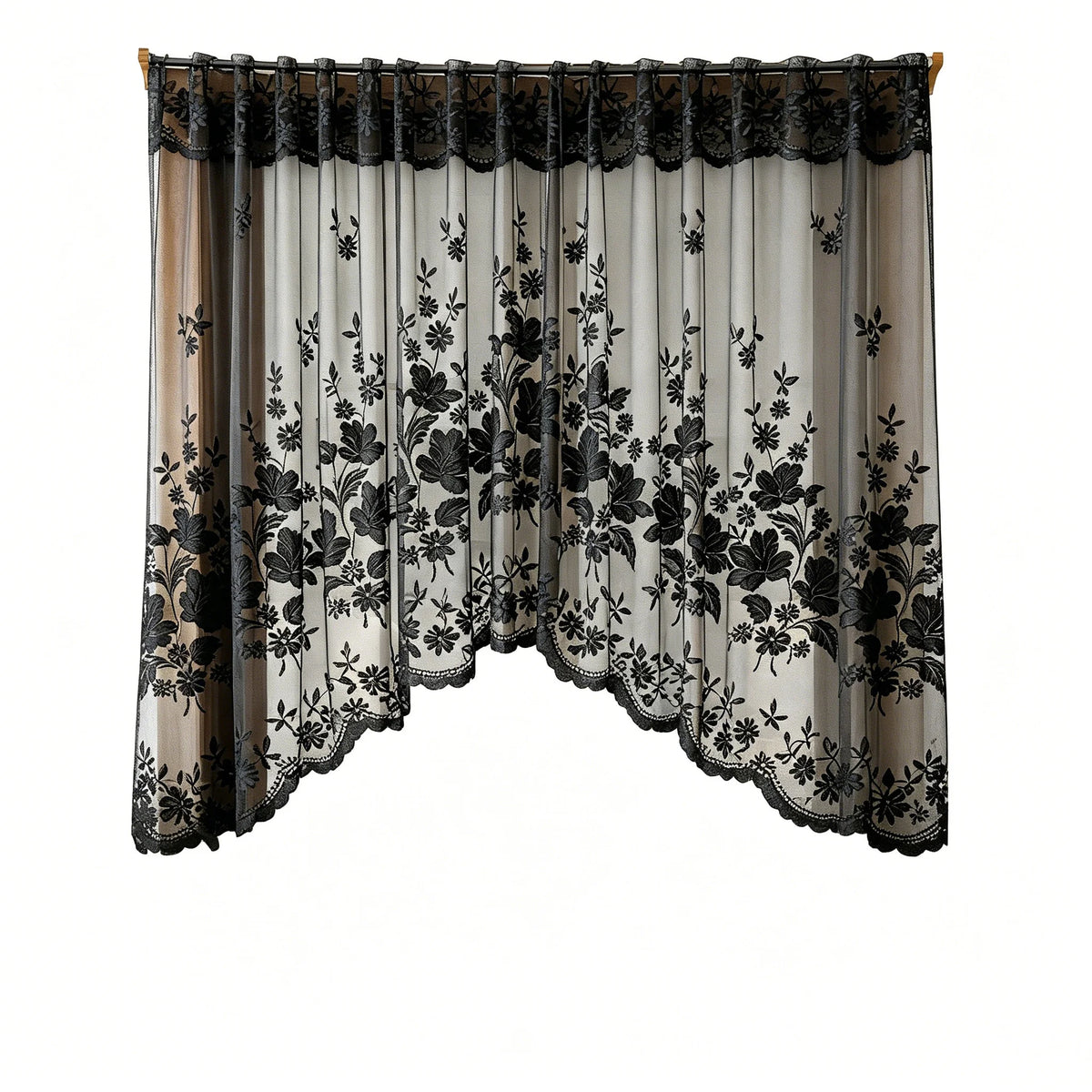 rideau arqué dentelle noir floral transparent vintage romantique decoration boheme