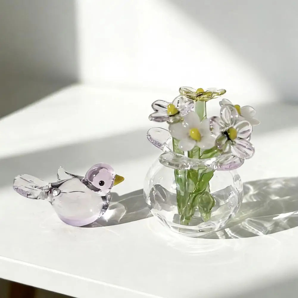 vase transparent oiseau verre fleurs couleurs multiples décoration intérieure artisanal moderne
