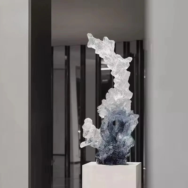 sculpture contemporaine organique bleu vert orange aluminium base noire extérieure decoration minimaliste
