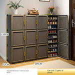 meuble chaussures gris moderne grand rangement chaussures porte poignées dorées salon entrée maison