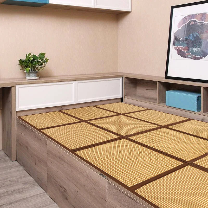 tapis sol modulable tissé motifs géométriques couleur beige marron traditionnel japonais