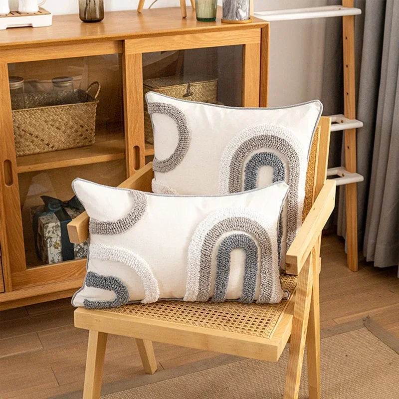 coussins géométriques blanc gris contemporains anti décubitus amovibles 45x45cm 30x50cm