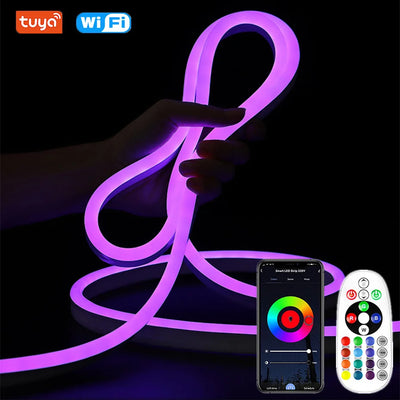 Ruban LED néon flexible 220V RGB installé en décoration murale intérieure