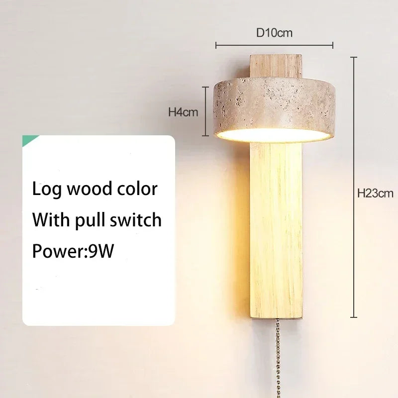 lampe murale led pierre moderne bois naturel interrupteur chaîne chambre coucher salle manger étude