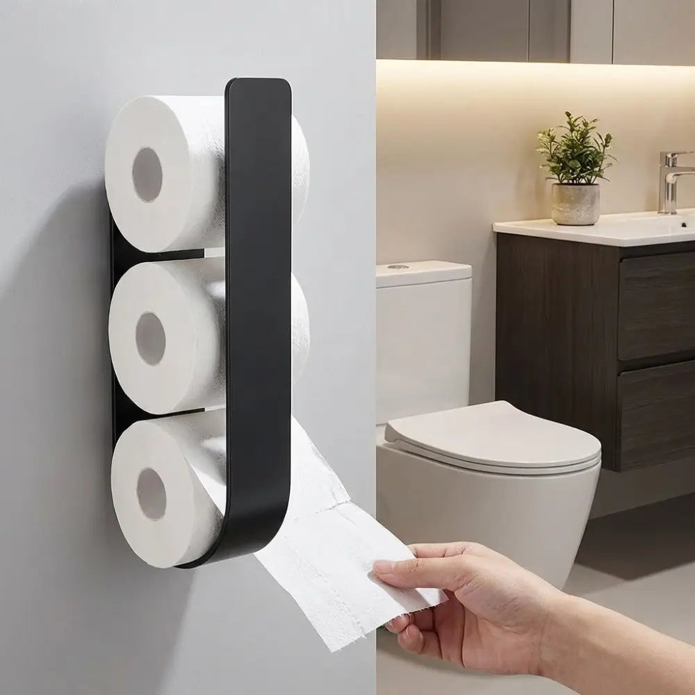 porte rouleaux papier toilette mural noir moderne minimaliste multiple utilisation étagère rangement