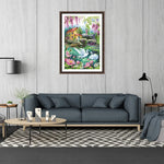 broderie paysage multicolore maison fleurs cygnes glycine toile coton fil aiguille instructions