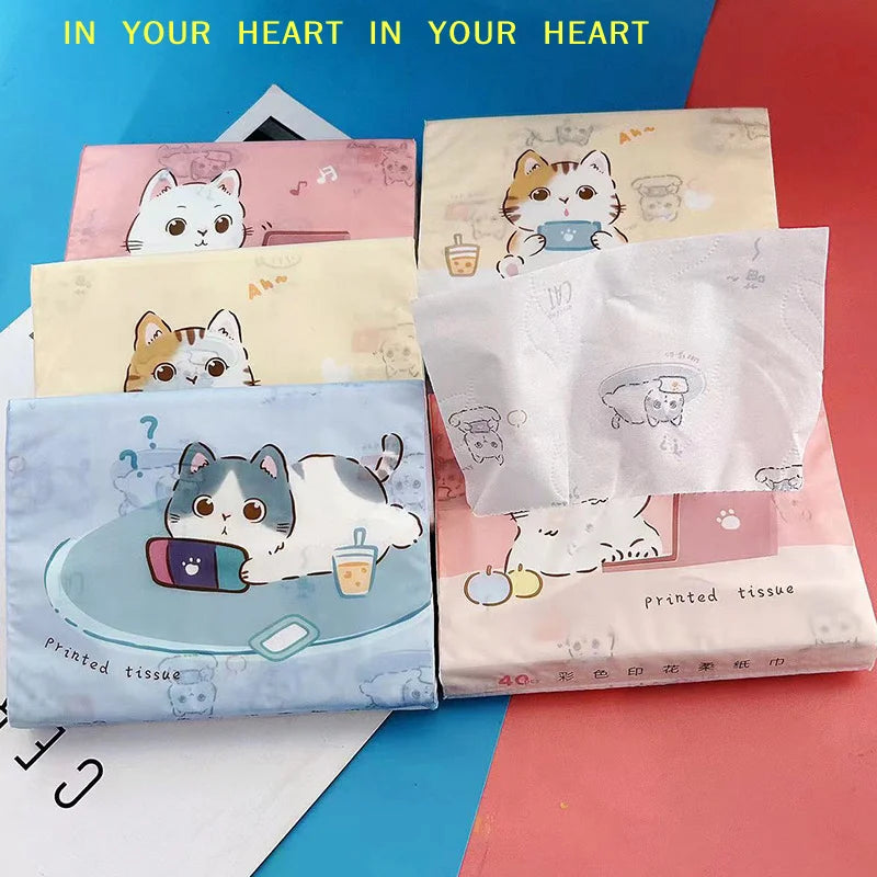 mouchoirs papier kawaii chats texturés boîtes rose bleu blanc 40 unités