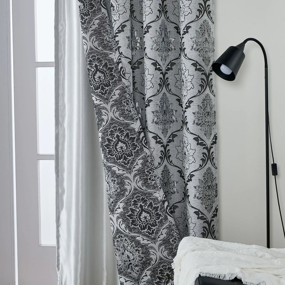 rideau gris floral opacité classique polyester moderne maison