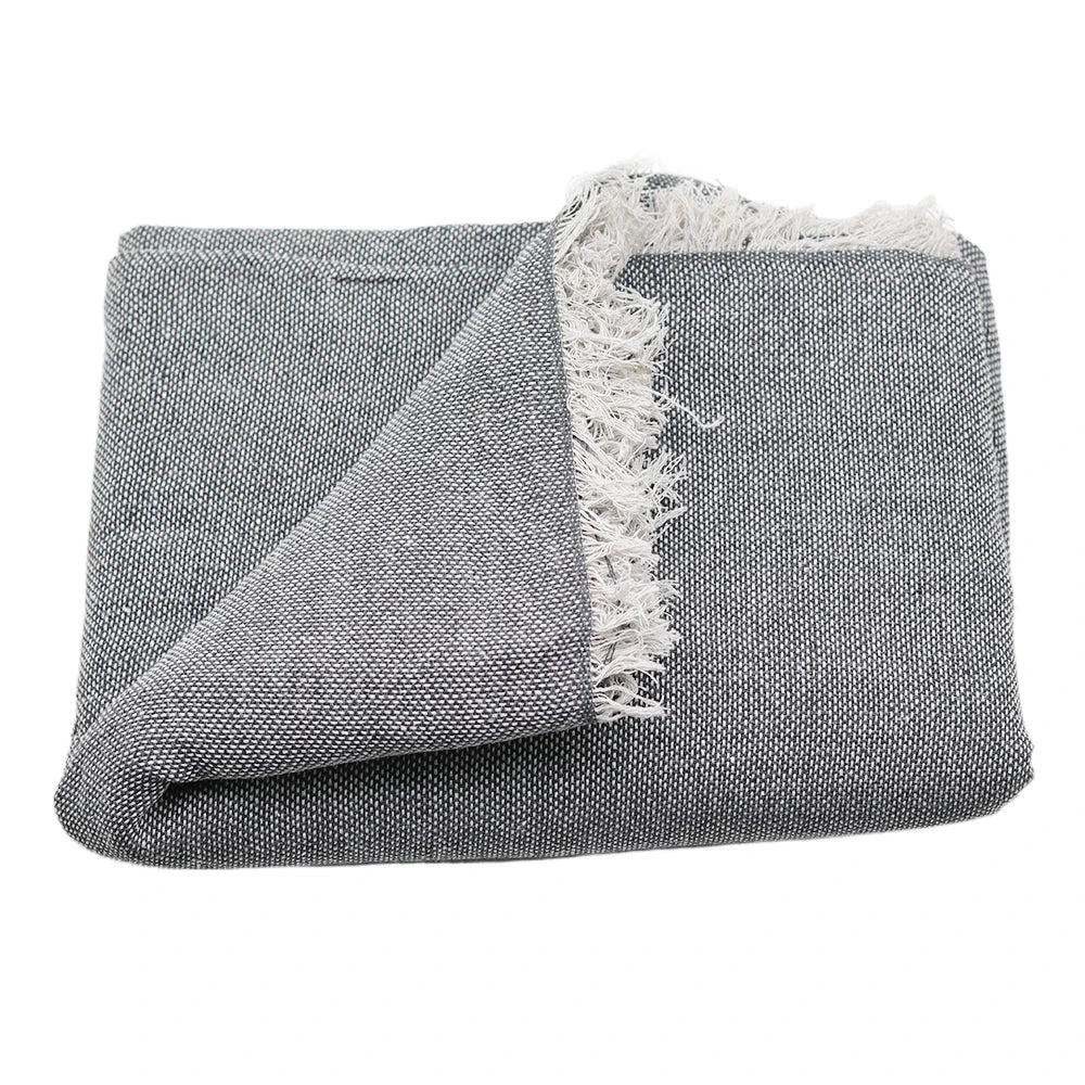 tissu polyester gris clair texture fine moderne bordures franges blancs 1.5x4m lavable machine