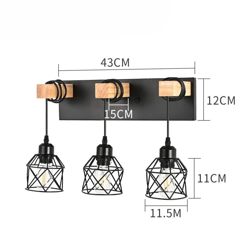 applique murale industrielle triple ampoule noir bois clair vintage mur trois lumières