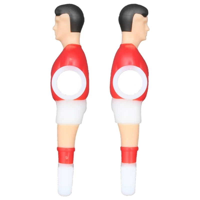 figurines joueurs football table footsball rouge bleu uniforme sport stylisées fixations tronc