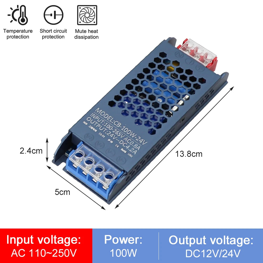 alimentation électrique led 12v 24v 100w 200w 300w 400w 500w bleu noir industrielle modernisée