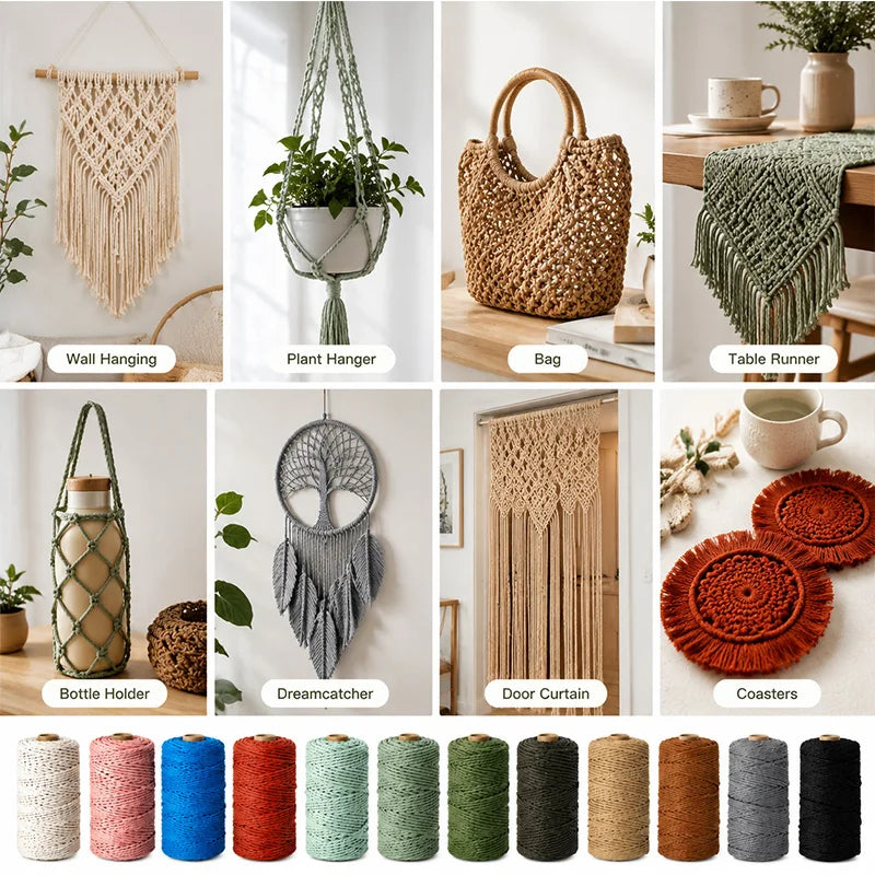corde macramé coton nylon blanc rose bleu rouge vert marron gris colorées torsadé