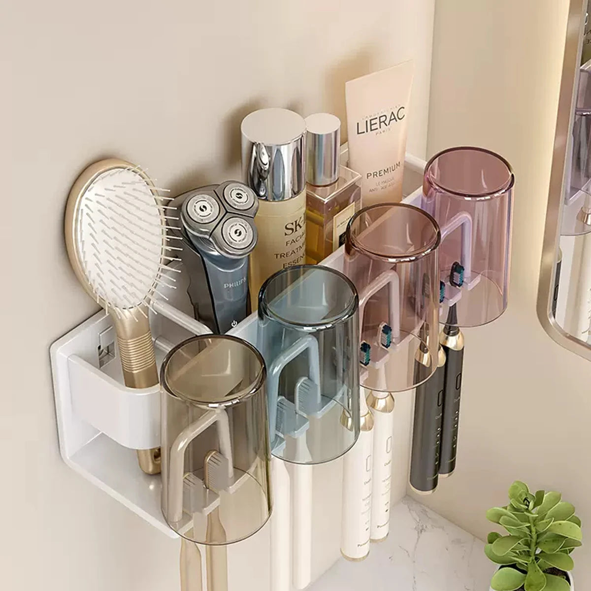 porte brosses dents cosmétiques transparent blanc gris moderne pratique adhésif salon brosses flacons tasses