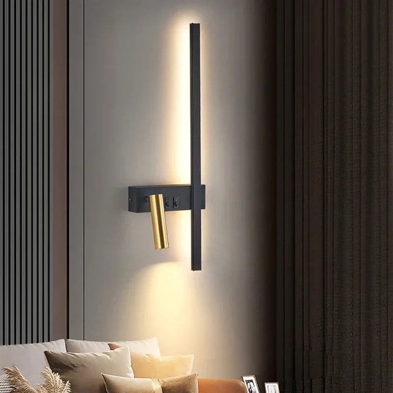 lampe murale led moderne fixée mur éclairage vertical minimaliste noir doré