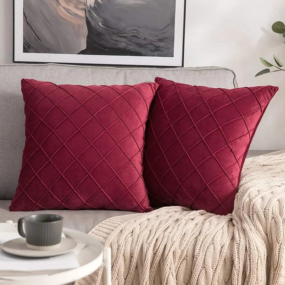 housse coussin velours rouge blanc jaune carreaux moderne 45x45cm insertion glissière