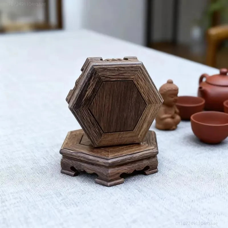 support bois naturel classique objet décoration maison horloge vase plante succulente figurine