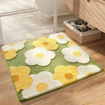 tapis bain microfibre carré motif fleurs moderne doux absorbant salle bain vert blanc