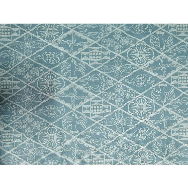 tissu brodé traditionnel géométrique floral résistant coton bleu foncé marron blanc totalément opaque artisanal