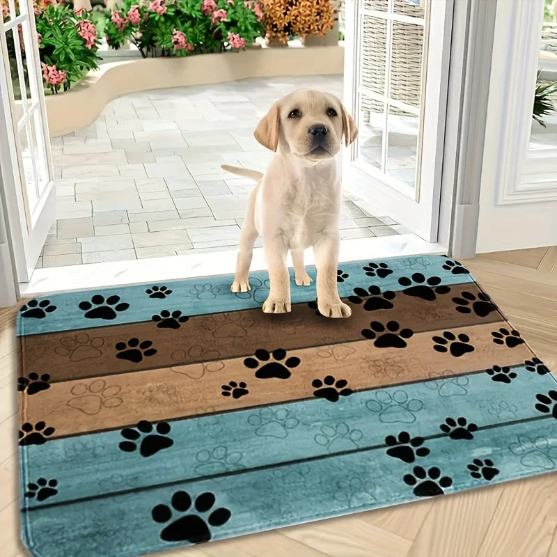 tapis anti dérapant patte chien bleu moderne absorbant eau chiens velours texture décors entrée