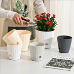 pots fleurs blancs rayures modernes balcon plante verte grille tailles résistantes auto absorbant
