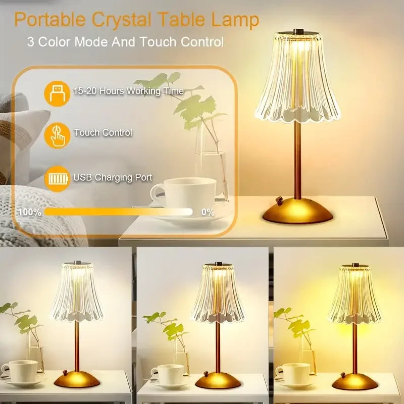 lampe table moderne or transparent rechargeable usb certification rohs fcc chambre salon ambiance chaleureuse