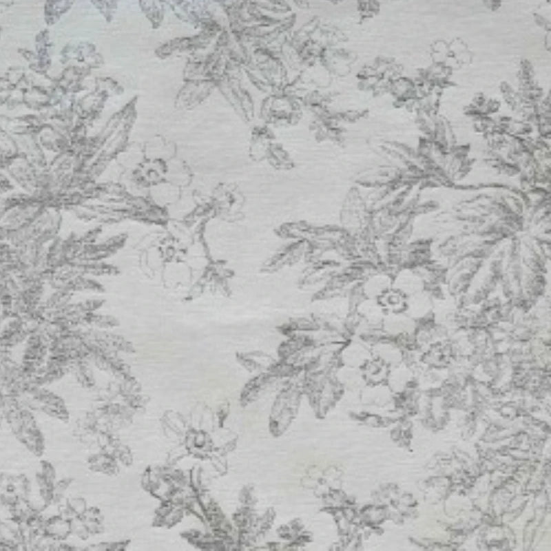 tissu polyester fleurs feuilles imprimé blanc gris classique vintage 150cm