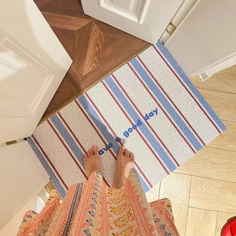 tapis entrée antidérapant adhésif protecteur résistant rides moderne minimaliste blanc bleu rouge