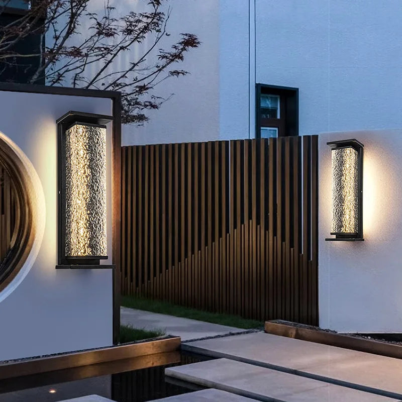 applique murale contemporaine led noire effet verre strié ip65 35cm 16cm 12cm