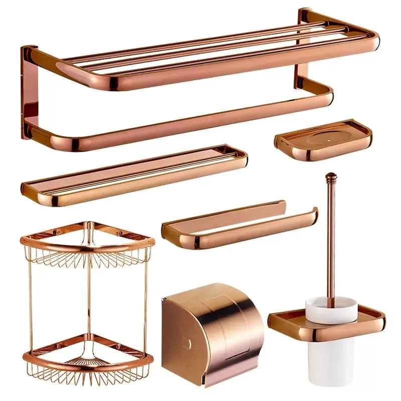 ensemble porte serviettes moderne rose doré salle bain fixations murales lisses opaques