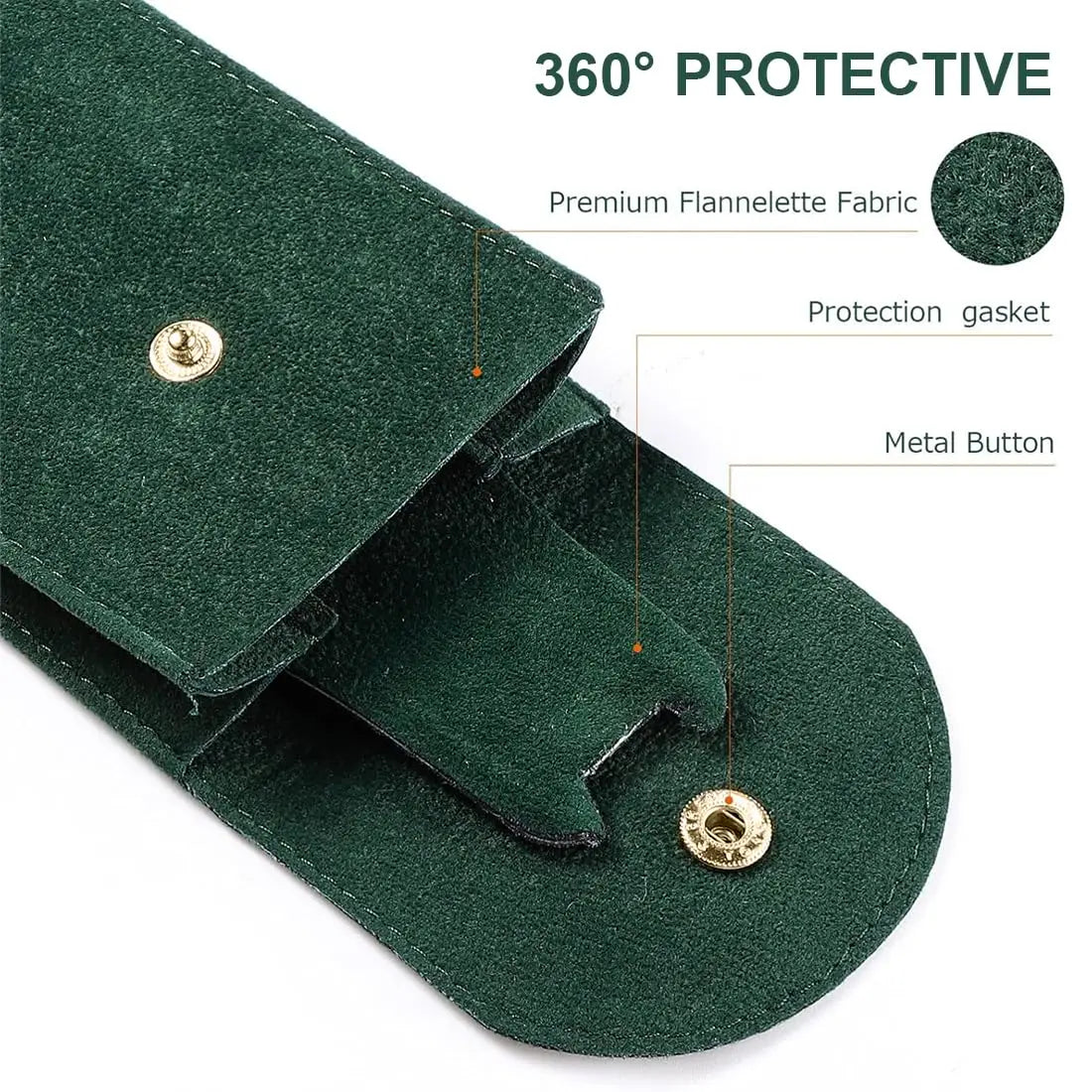 pochette rangement montre velours vert bouton métallique protection anti choc sac emballage bijoux
