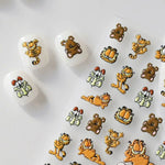 autocollants ongles garfield dessins animés orange blanc vert marron noir adhésifs cartoonaufs ongles DIY