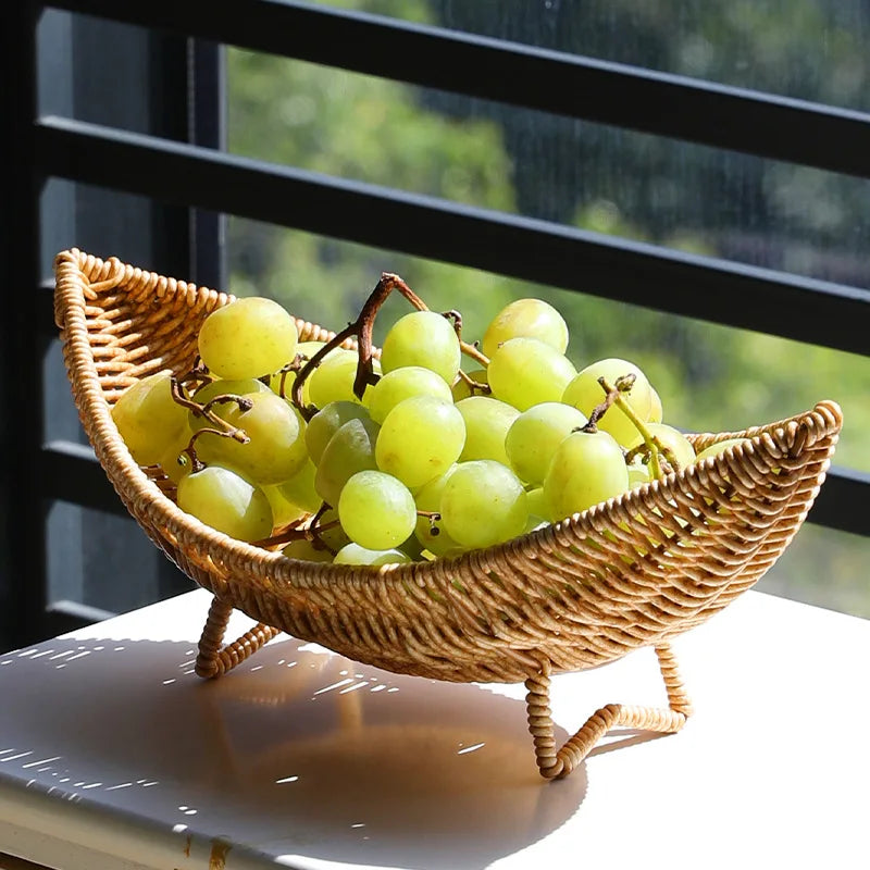 corbeille tressée rustique naturelle bois pieds tressés servir fruits décoration artisanale