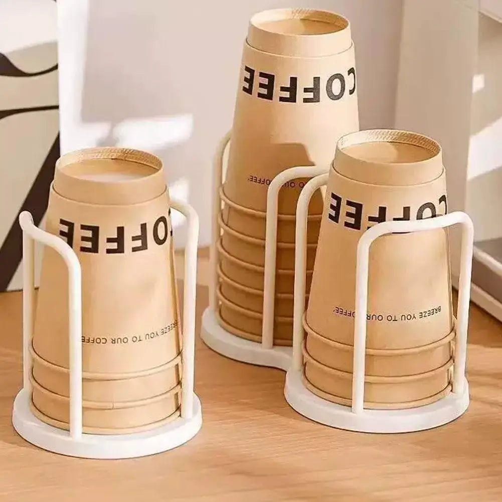 support tasses jetables marron clair noir imprimé coffee logo texture bois moderne poignées métalliques
