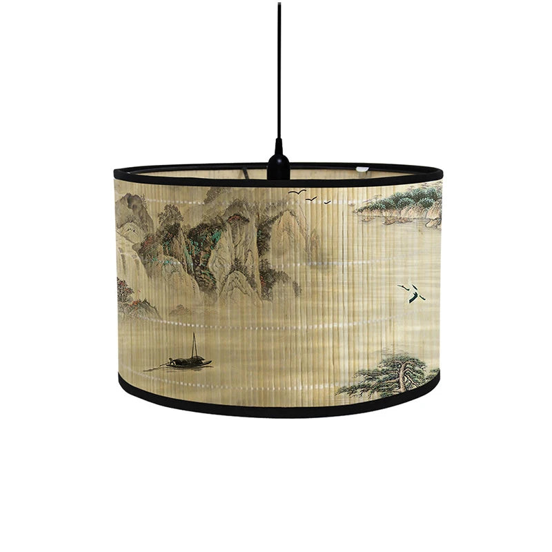 abat jour bambou imprimé floral vintage tringle beige noir oriental traditionnel