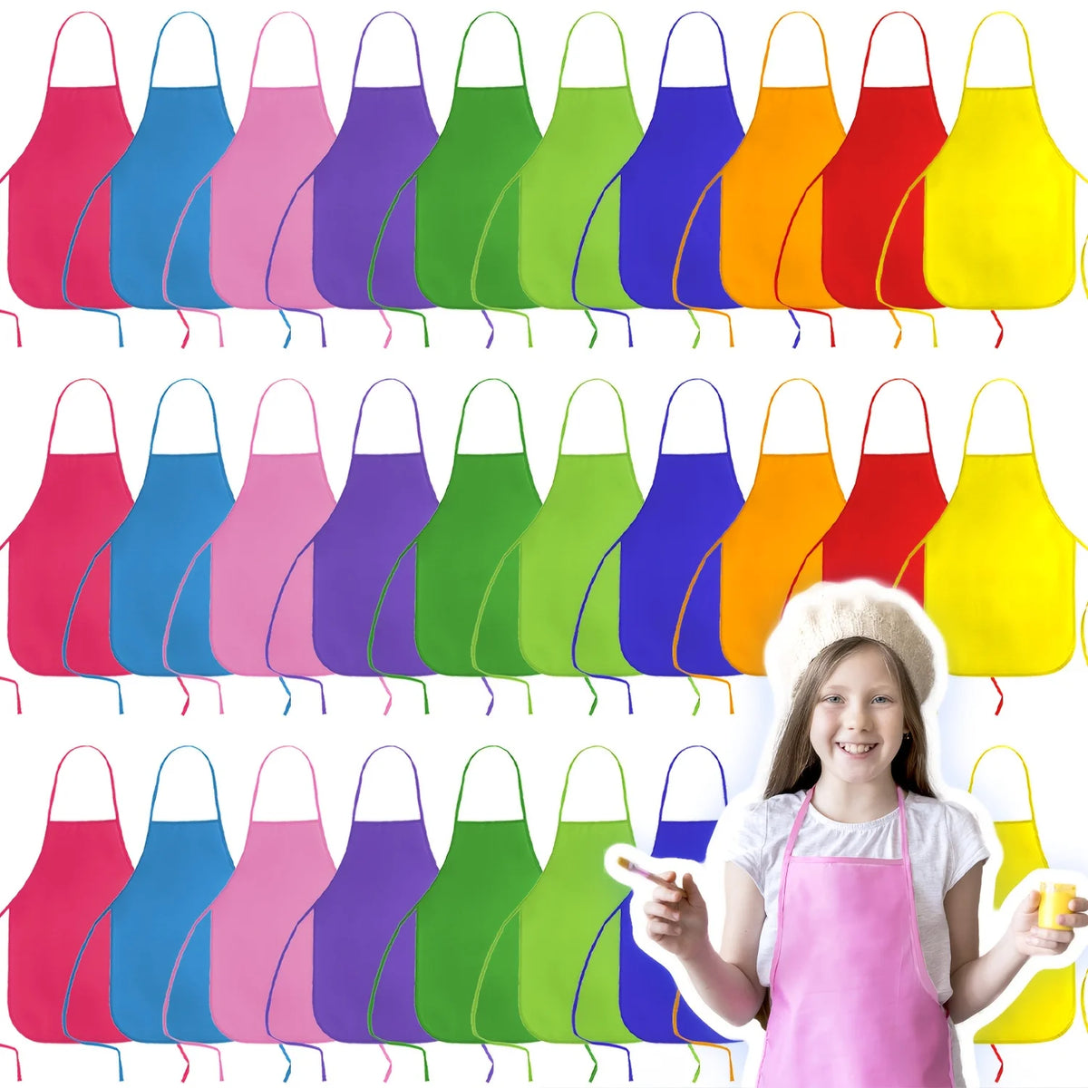 tablier enfant multicolore jetable poche élastique ajustable peinture cuisine activités unis Blanc