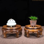 support plantes bois naturel gravures artisanal pot fleurs marron foncé display