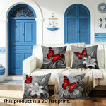 taies d'oreiller imprimées papillons fleurs rouge gris lit maison hospitalière polyester peachskin decoration chambre
