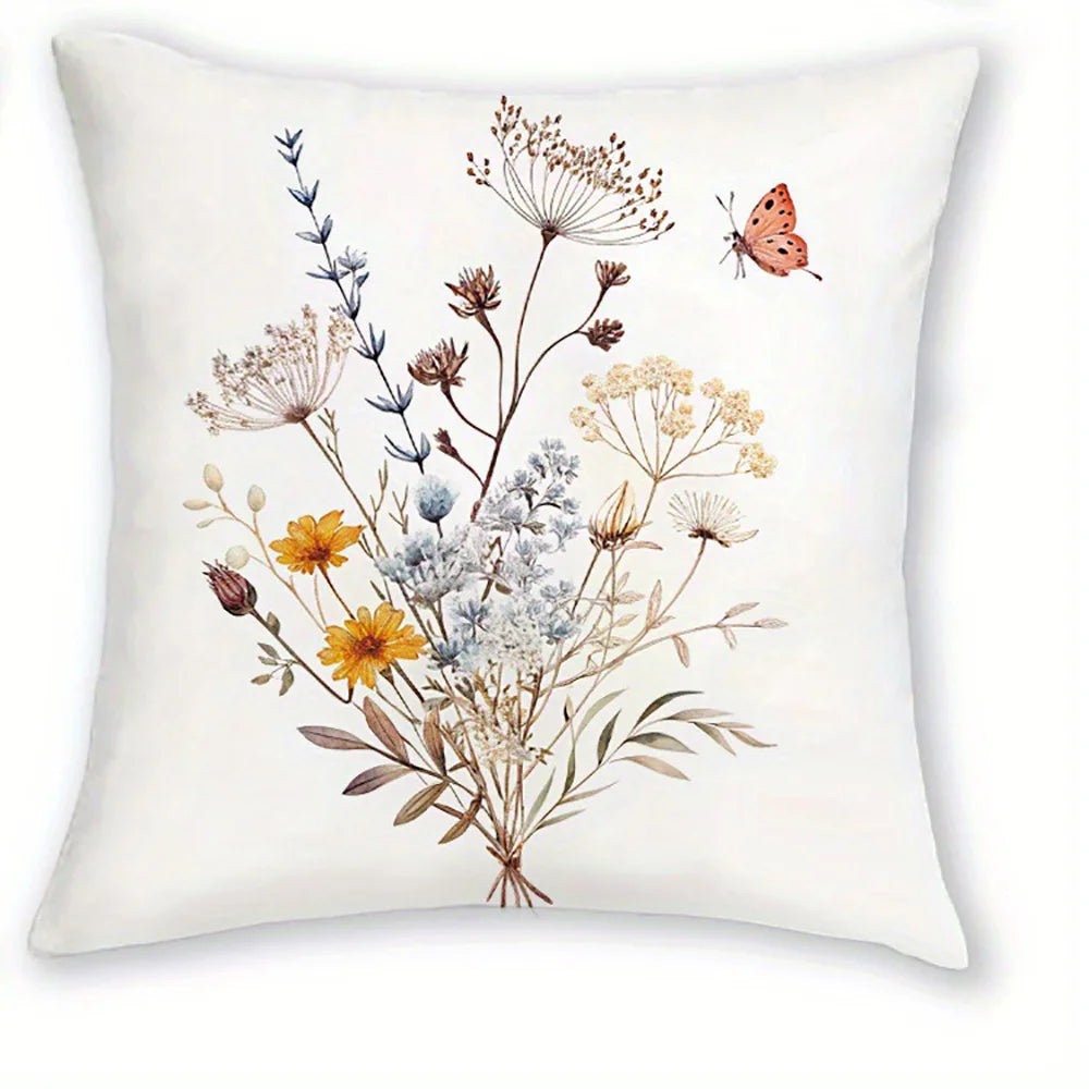 taies d'oreiller imprimées motif floral papillons moderne polyester blanc zip 40x40cm 45x45cm 50x50cm 60x60cm