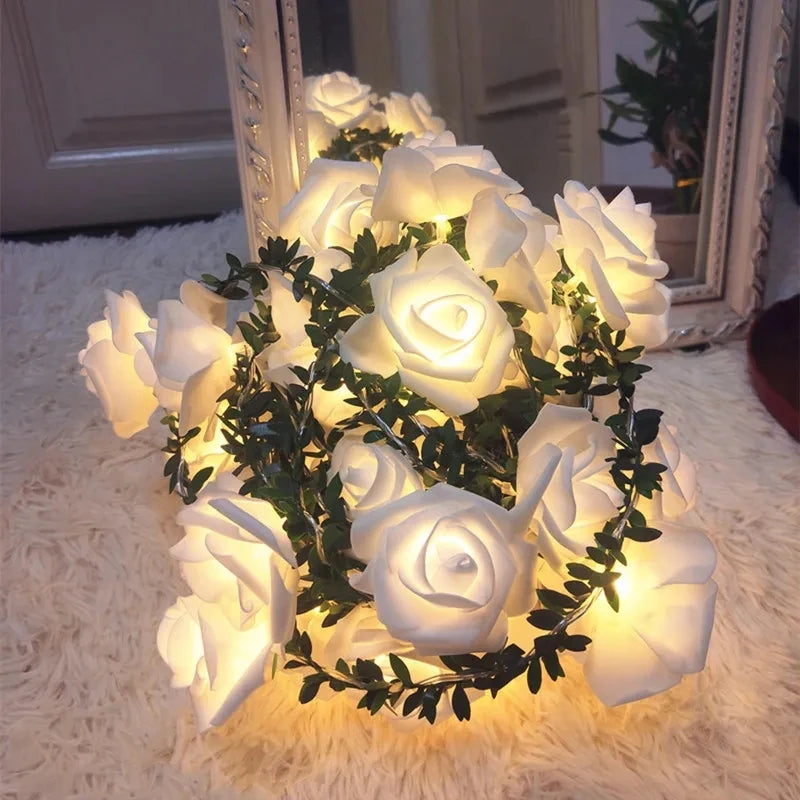 guirlande lumineuse rose feuilles vert festifs decoration mariage noel anniversaire blanc orange
