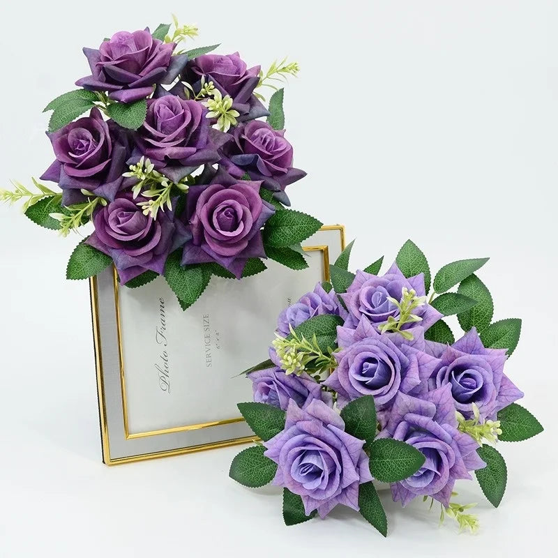 bouquet roses artificielles violet rose orange blanc moderne exposition extérieur soie