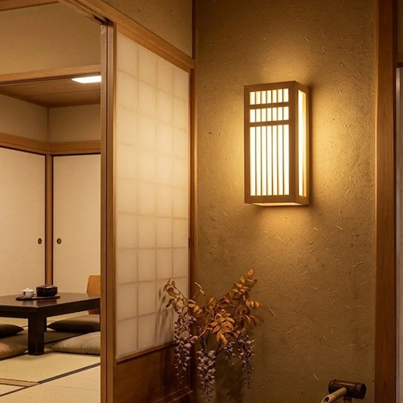 applique murale bois japonaise zen éclairage salon chambre semi translucide LED