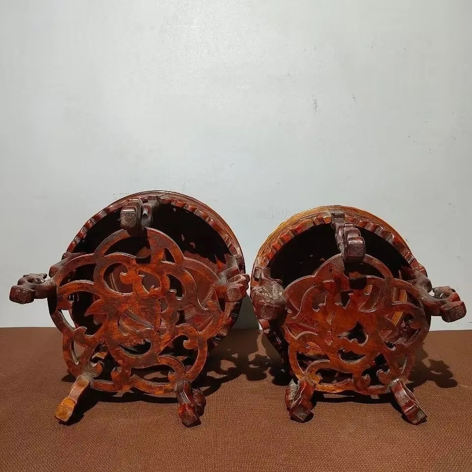 présentoir bois rose vintage figurines dragons thé plateau concave sculpté décoration maison