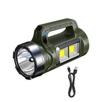 lampe torche led rechargeable solaire 15h éclairage vert olive moderne pratique