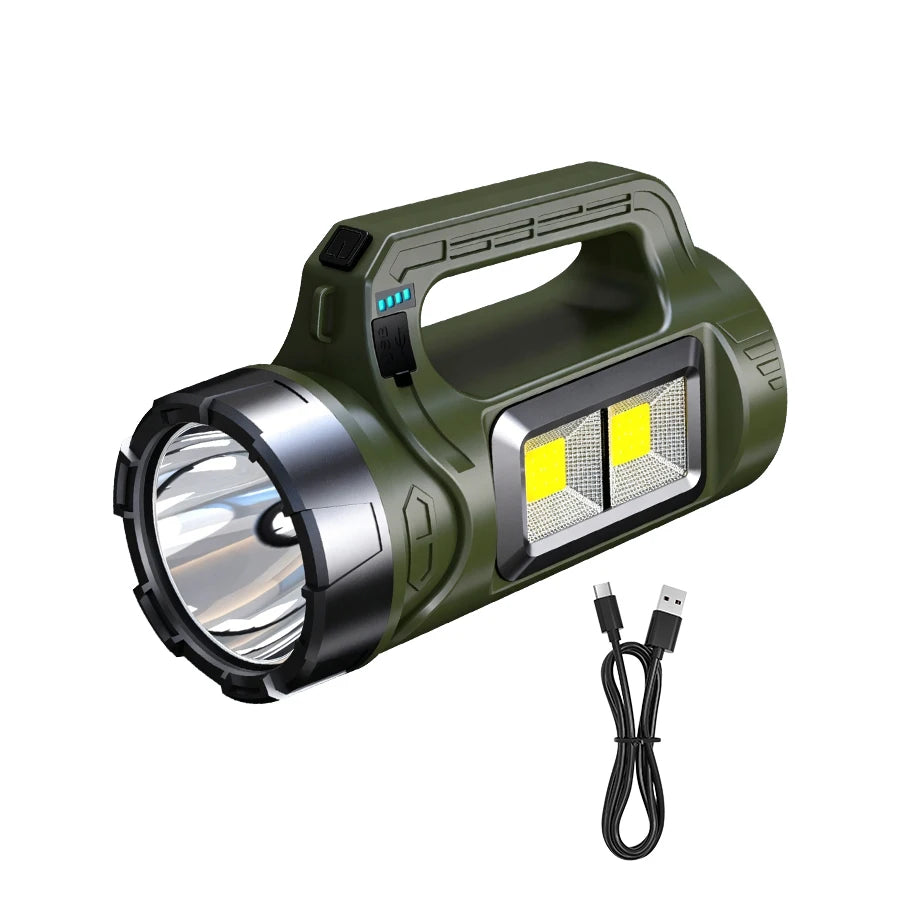 lampe torche led rechargeable solaire 15h éclairage vert olive moderne pratique
