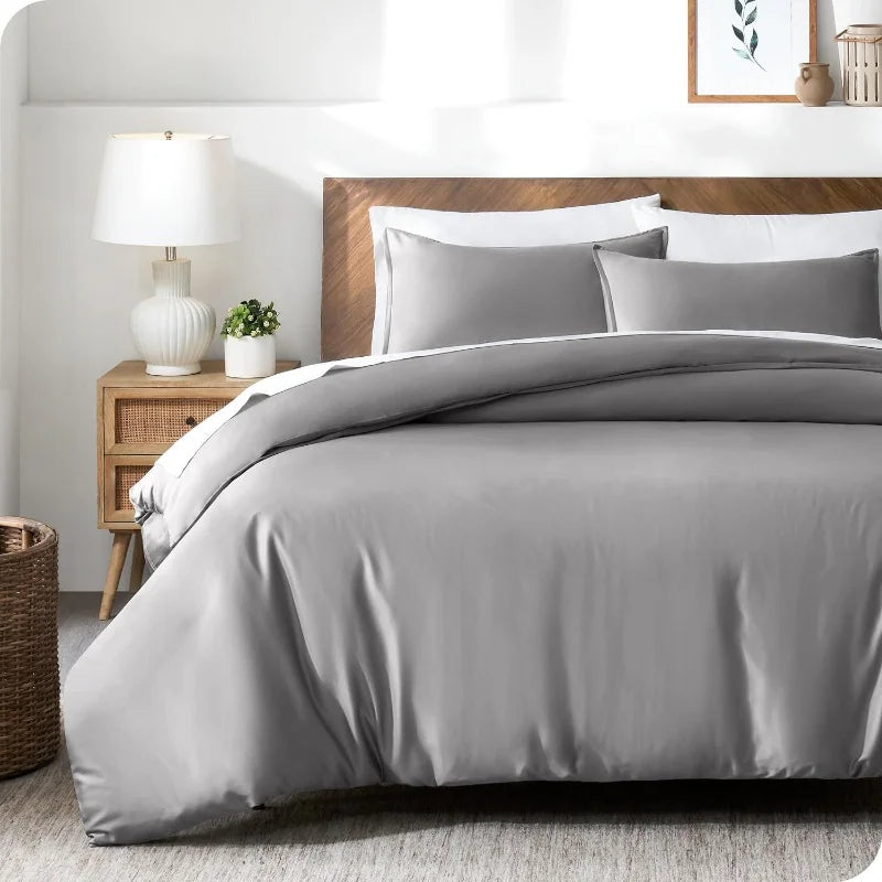 ensemble housse couette fibre bambou lyocell pièces lit simple moderne couleur unie